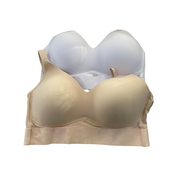 Rhonda Shear 2Pk Molded Cup Bra with Wrap Back Size XL White Light Beige 605.9 - Picture 2 of 9